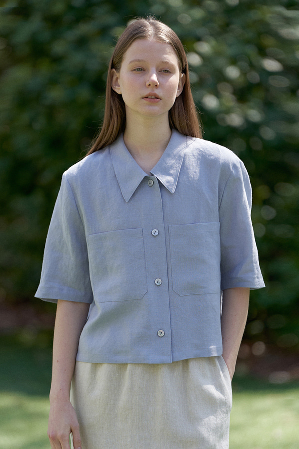 collar point blouse-blue