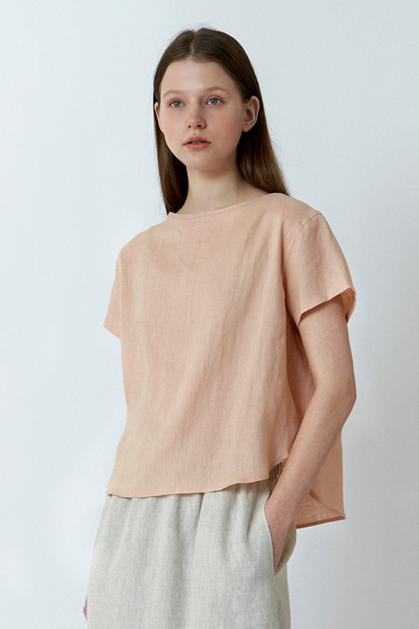 linen simple blouse-peach