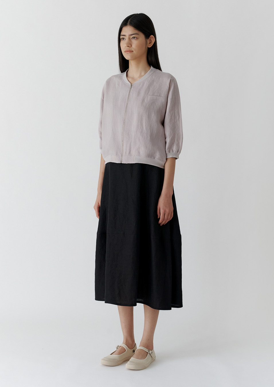 linen volume  skirt - black
