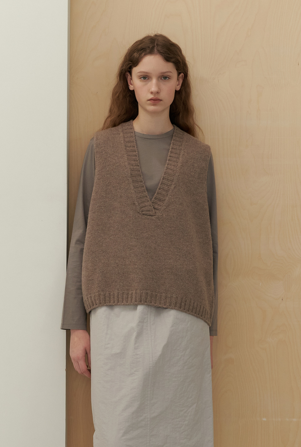 wool knit vest-brown