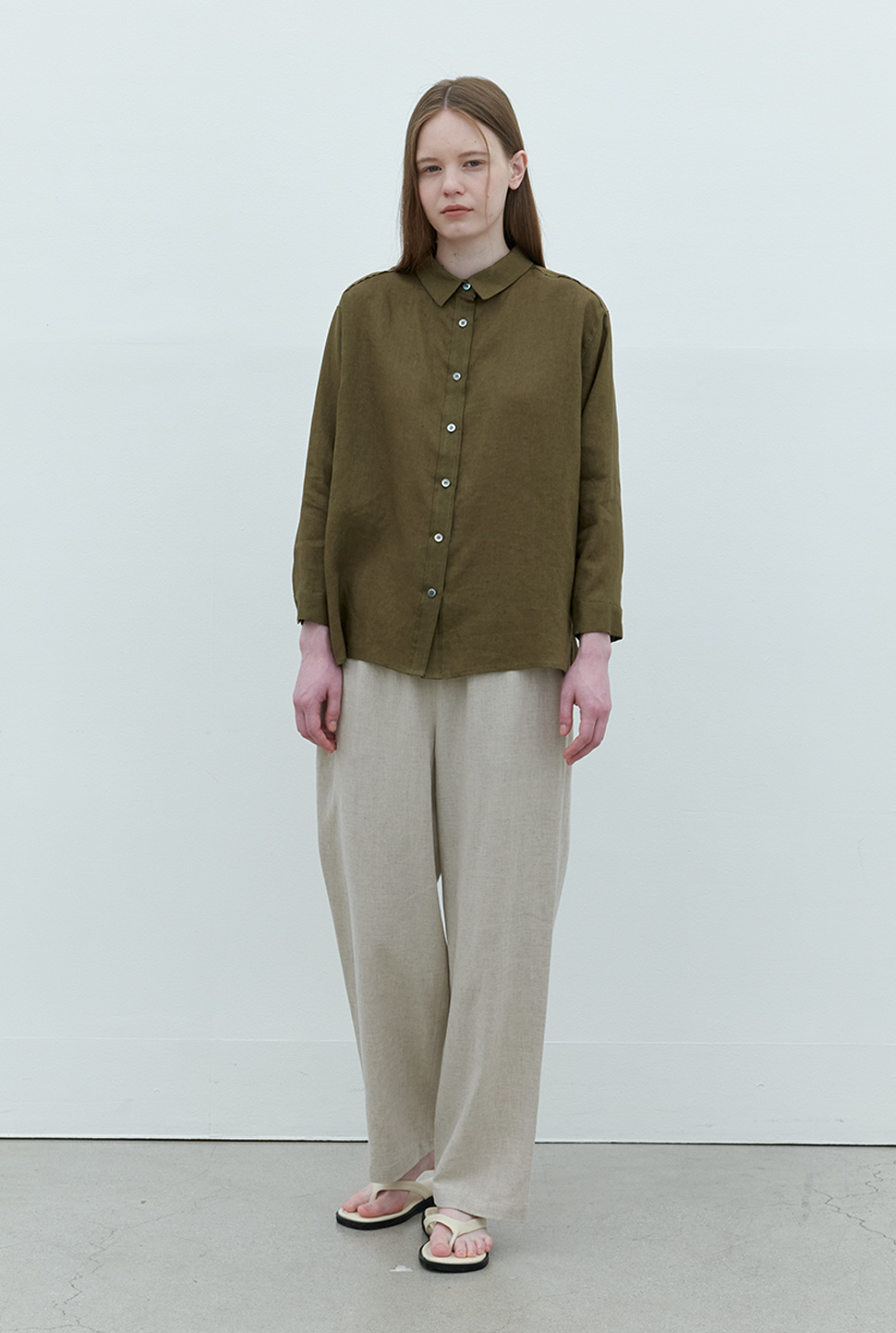 linen blouse-khaki