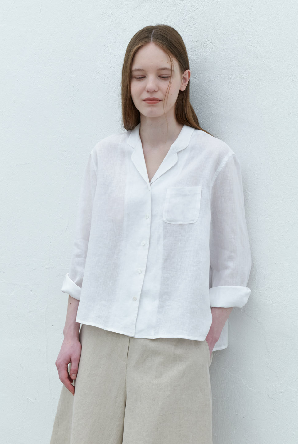 linen natural shirts-white