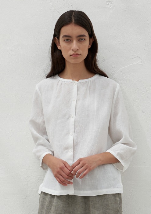 linen shirring blouse-white