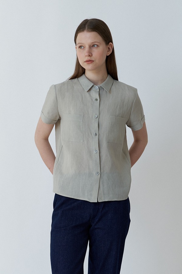 linen pocket blouse-light khaki