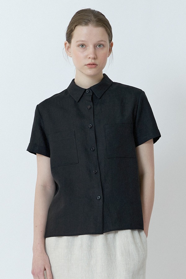 linen pocket blouse-black