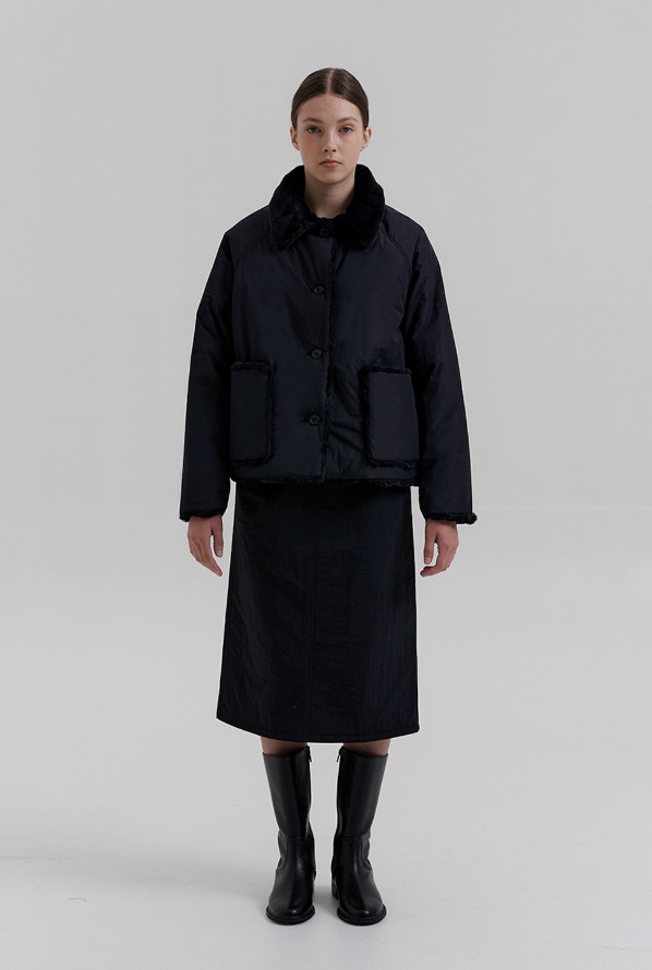 eco fur reversible jacket-black