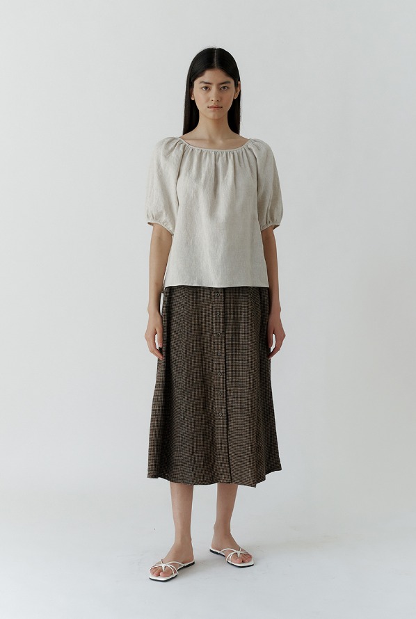 linen button skirt-check