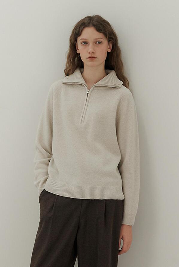 zip-up wool pullover-ivory