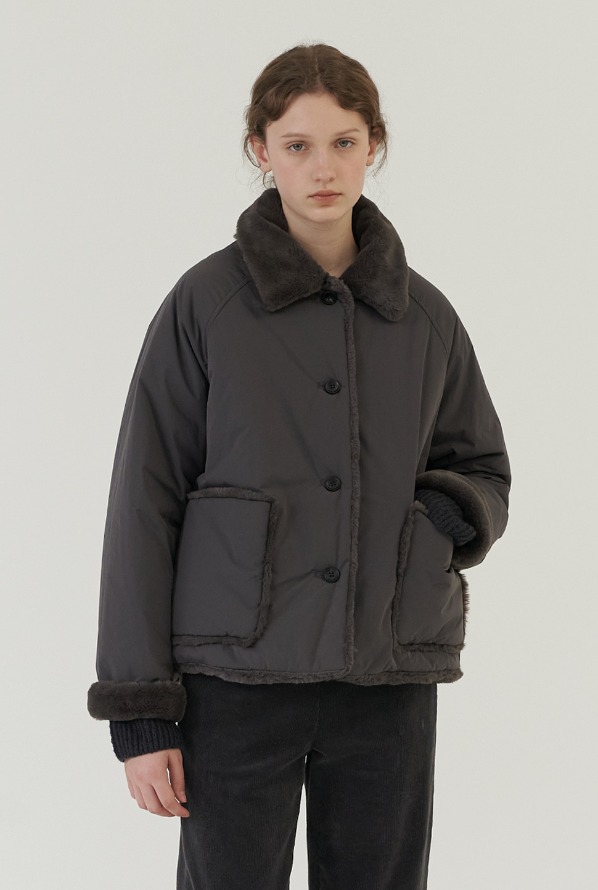 eco fur reversible jacket-charcoal