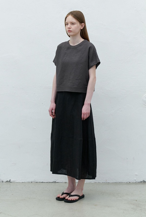 linen volume  skirt-black